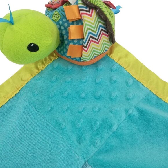 Infantino Turtle Lovey Lovie Teether Rattle Security Blanket Blue Green Satin - Picture 7 of 11